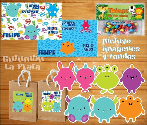 Kit Imprimible Monstruitos Monstruos Infantiles Candy Bar