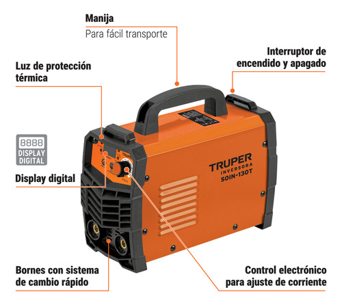 Soldadora Inversora 130 A, 127 V Color Naranja Truper SOIN-130T