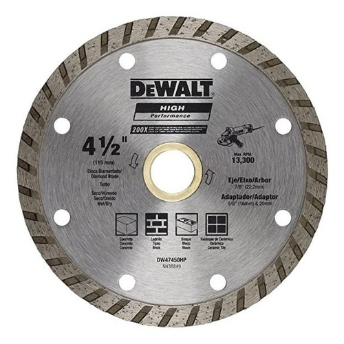 Disco Diamantado Turbo 4-1/2 X 7/8 Dewalt Dw47450hp