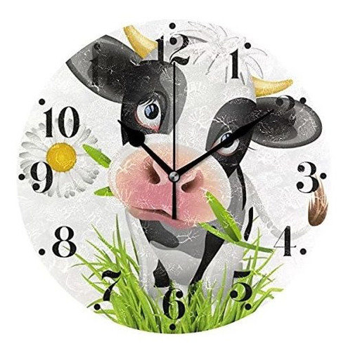 Lindo Reloj De Pared De Vaca Holstein Silencioso, Sin T...