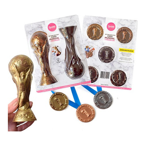 Set 2 Placas Molde Copa Mundial Y Medallas Chocolate Parpen 