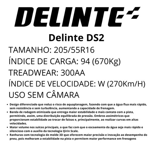 Kit 4 Pneu 205/55r16 94w Delinte Ds2 Golf Bora Beetle Virtus