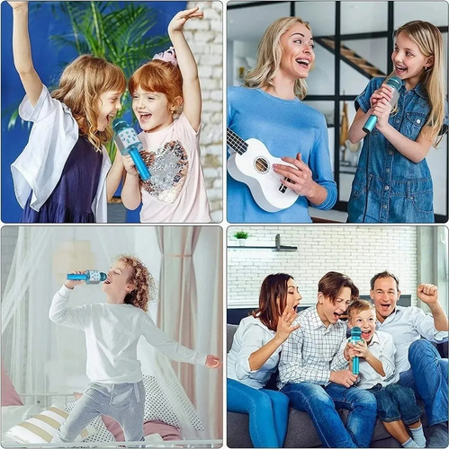 Microfono Karaoke Inalambrico Con Bluetooth Y Bocina Altavoz Azul