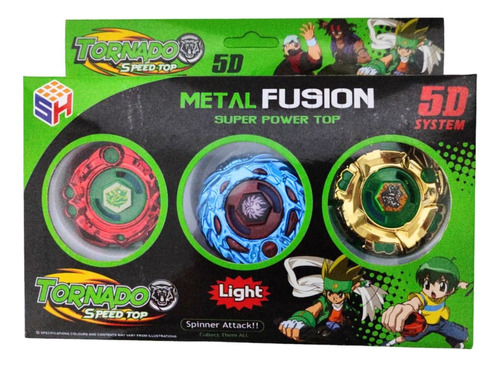 3 Beyblade Metal Fusion Tornado Speed Top 5d Com Luz