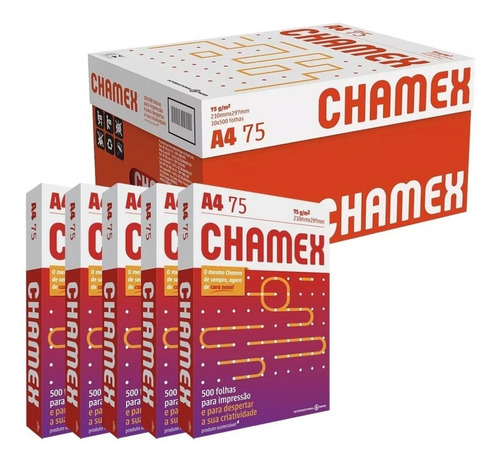 Papel Sulfite Chamex A4 75g Caixa 5 Pacote Total 2500 Folhas