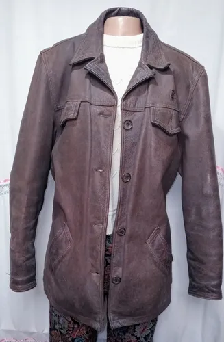 Campera De Cuero Mujer John L.cook Marron Vintage Usad (Usado)
