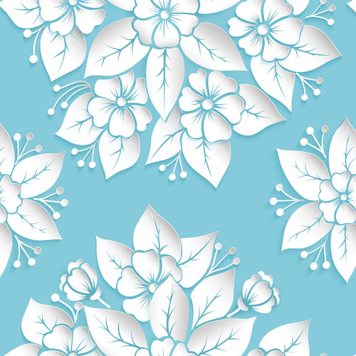 Papel De Parede Adesivo Floral Fundo Azul Em 3d