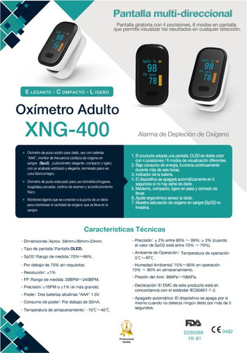 Imagen 4 de 7 de Oxímetro Pulso Dedo Certificado Médico Hogar Deportivo