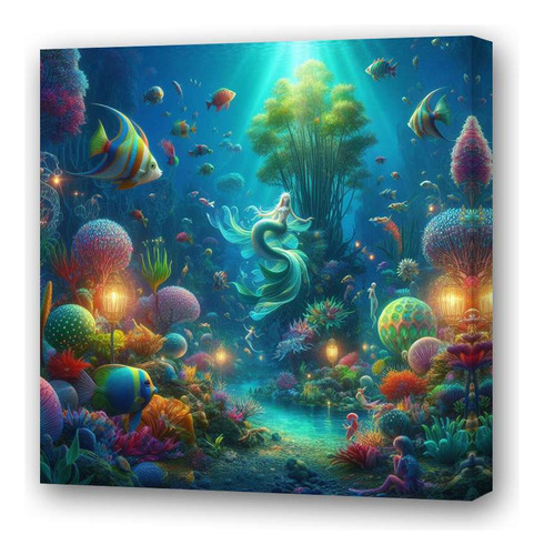 Cuadro 30x30cm Sirena Fantasia Fondo Mar Pez Corales M4