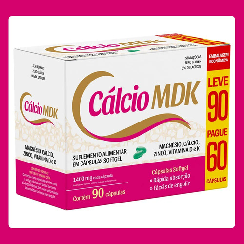 Kit 12 Vitamina Cálcio Mdk 90 Cápsulas 1850mg - La San-day Sem Sabor
