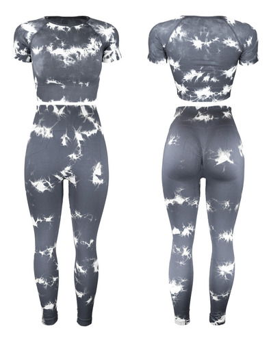 Conjunto Deportivo Dama Leggins + Top Ultra Confort Unitalla Gris Claro Tie Dye Unitalla