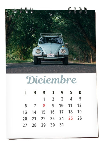 Calendario De Pared Para Colgar 20x30 Anillado Autos Clásico