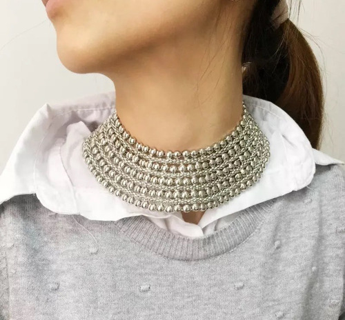 Imagen 9 de 9 de Set Collar Africano Con Aros Botón Tuerca. Acero Inoxidable