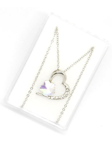 Corazon Con Flor Tornasol Con Cadena Platinada Estuche Ft1