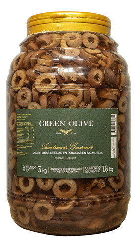 Aceitunas Negras Nat. En Rodajas Green Olive X 1,6 Kg. Pet