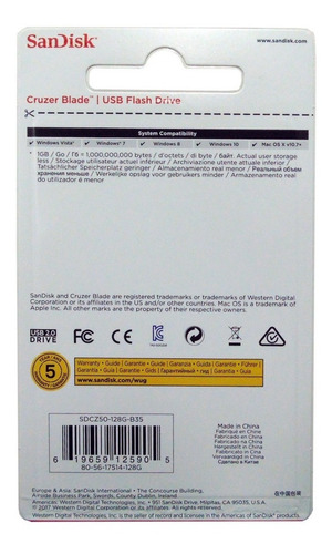 Pendrive Sandisk 128gb Cruzer Blade 128 Gb 2.0 Original Sell