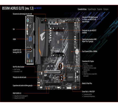 Placa Mae Gigabyte B550m Aorus Elite Rev 1.3 Amd Am4 Matx Dd