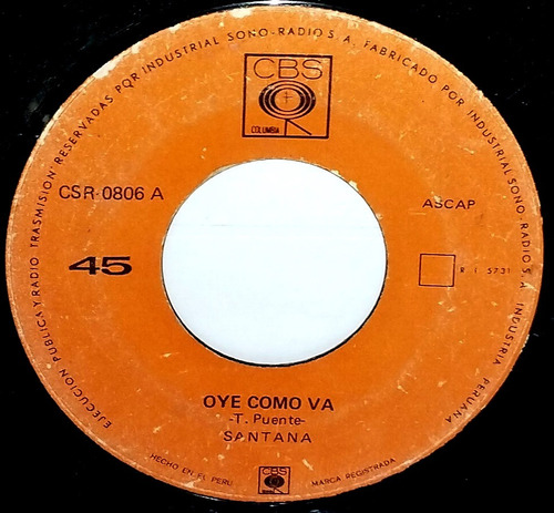 Single 45 Santana - Oye Como Va / Se Acabo 1970 Cbs