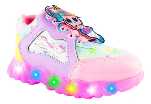 Tenis Niña Unicornio Lol Muñeca  Luces Led 205 Rosa Moderno