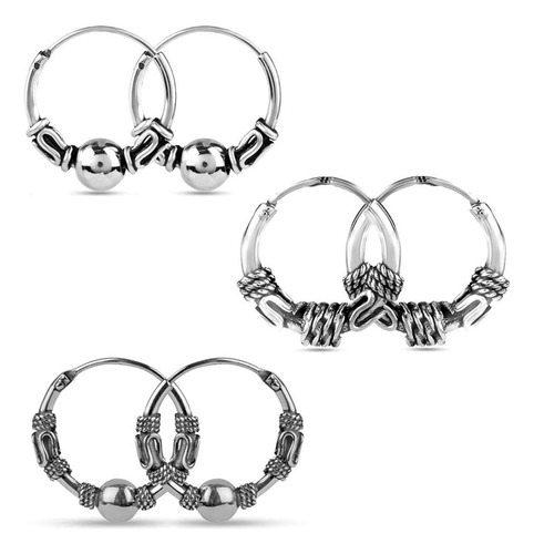 Juego De 3 Pares De Aretes De Aro Balinés Sin Fin Antiguos D