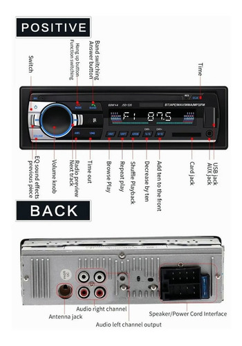 Reproductor Mp3 1 Din Auto Estereo Con Bluetooth Aux Usb