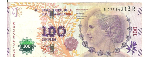 Billete: 100 Pesos Evita Reposición Serie R   Bottero 4338 