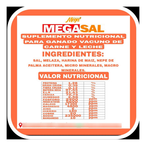 Sal Mineralizada Multiproposito Para Bovinos Megasal