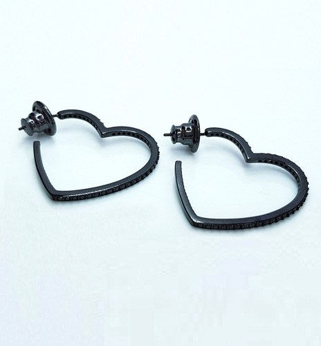 Imagem 6 de 7 de Brinco Feminino Argola Coração Banhada Ródio Negro