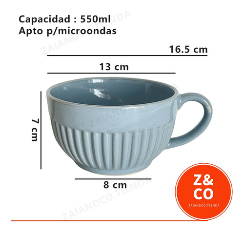 Tazon Multifuncion Ceramica Vintage Canela 550ml + Plato Gris Azulado