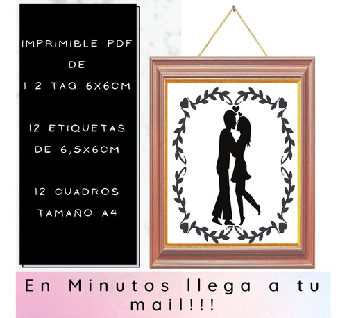 Imagen 2 de 5 de Kit Imprimible Pdf 2 San Valentín B N Tag Etiquetas Cuadros