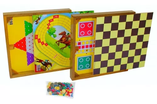 Jogo 5 Em 1 Ludo ,dama, Xadrez Chines, Hipismo, Xadrez - R$ 185