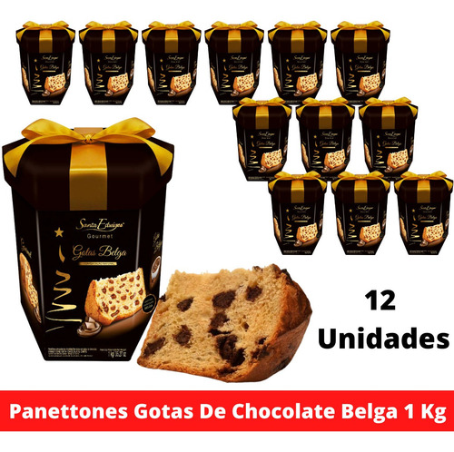 12x Panettones Gotas De Chocolate Belga 1 Kg