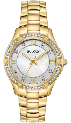 Reloj Bulova Crystal 98l256 Para Dama E-watch Color De La Correa Dorado Color Del Bisel Dorado Color Del Fondo Blanco