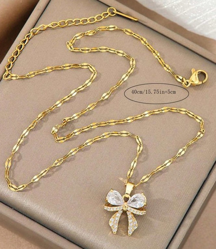 Collar Dije Moño Lazo Casual Acero Inoxidable Chapa Oro 18k Dorado