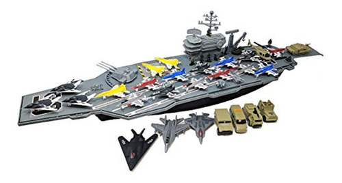 Imagen 6 de 7 de Portaaviones De Juguete Con Soldados Y Aviones, Color Gris