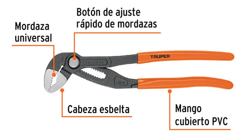 Pinza De Extension 10 16 Posiciones Ajuste Mango Pvc Truper