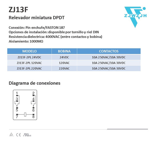 Relevador 8 Pines Faston 187 Dpdt Bobina 24vdc