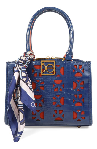 Bolsa Cloe Para Mujer Satchel Corte Láser De Monograma Y Asa Color Azul marino