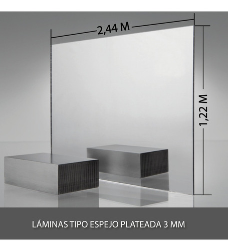 Lamina De Acrílico Tipo Espejo Plateada 3mm 122x.2.44