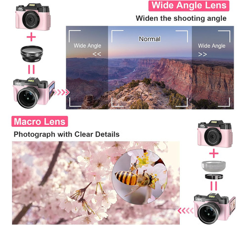 Camara Digital Vetek, 48mp, Zoom 16x, Gran Angular, Rosa