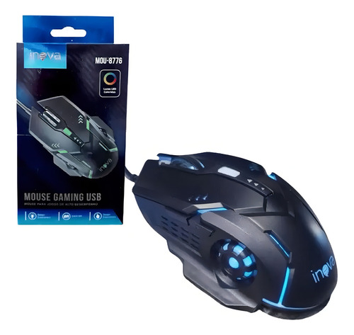 Mouse Gamer Usb 6 Botões 2400dpi Com Led Rgb Inova Mou-8776 Cor Preto