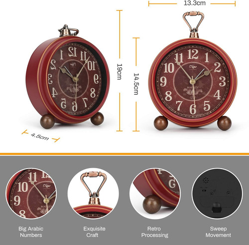 Reloj Retro Numero Uno, Silencioso, Alarma, Movimiento De...