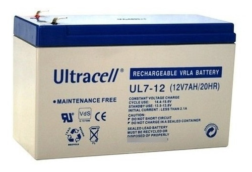 Bateria 12v 7 A/h Agm - Ul7-12- Ultracell  Recargable 