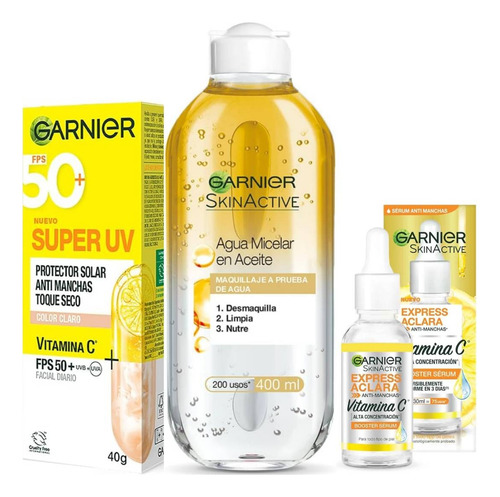 Kit 3p Garnier Express Aclara Micelar En Aceite Filtro Claro