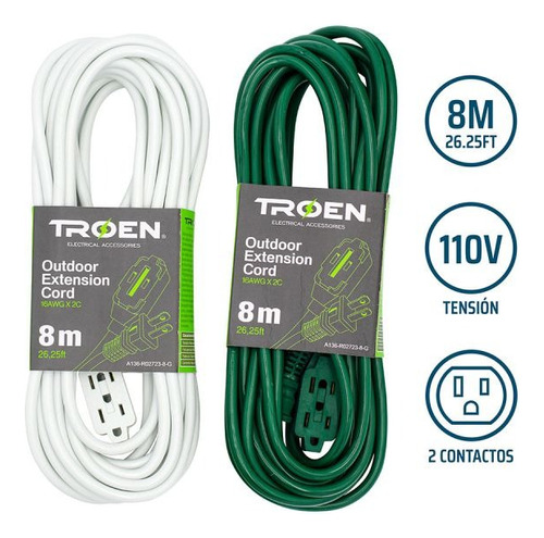 Extensión Eléctrica De 8 Mts / 110v 3 Tomas Troen