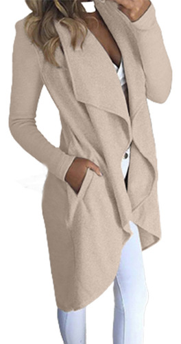 Abrigo Casual Sin Capucha Para Mujer Con Botones Lisos De Ma