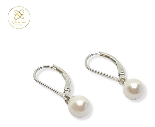 Imagen 1 de 6 de Aros Plata Perlas 7mm Con Brisura
