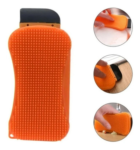 Esponja Multiusos De Silicon 3 En 1 Color Naranja