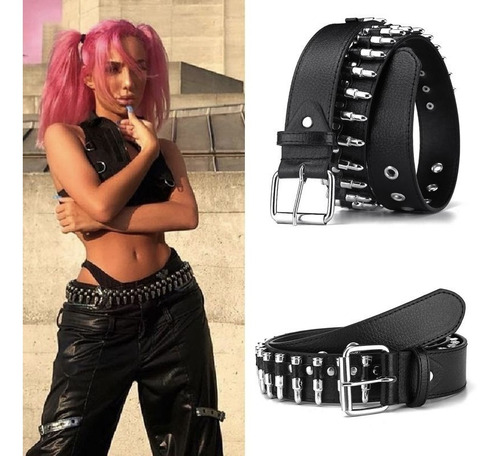 Cinturón Negro Punk Rock Con Accesorio Balas Cosplay Premium Negro Unitalla