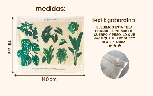 Tapiz Decorativo Botánico Con Ilustraciones De Plantas Verde Estampado